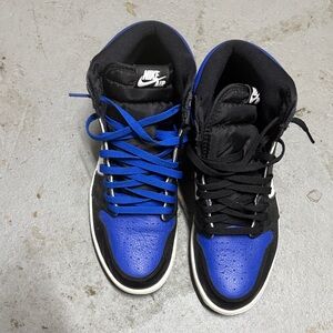 Nike High-Top Sneakers in Black & Royal Blue with Mixed Laces